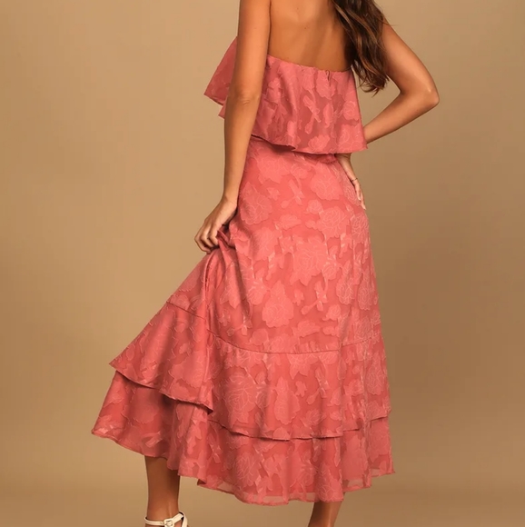 Love You So Truly Rusty Rose Burnout Floral Strapless Midi Dress - Picture 3 of 4